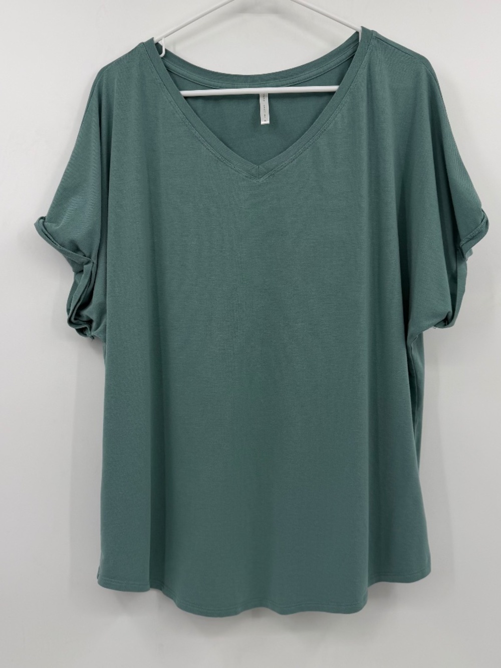 Sivana Top Women XL Green V Neck Bamboo Organic Short Sleeve Round Hem Comfy